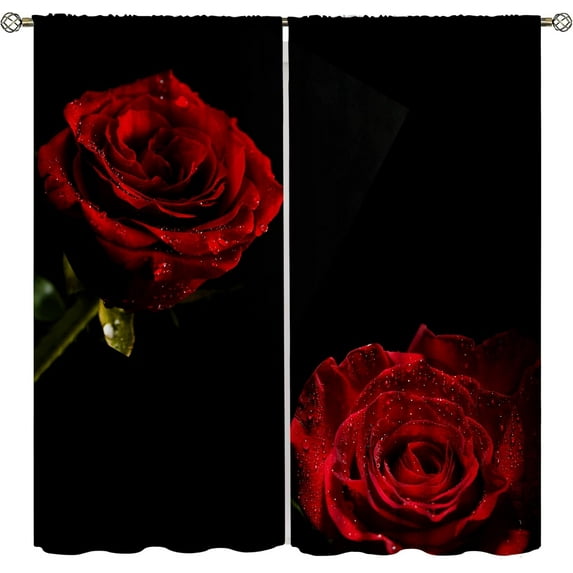 Rose Curtains, Home Window Decoration Through The Rod Curtains 2 Sets,Couple Bedroom Living Room Kitchen Romantic Rose Curtains 52x84in