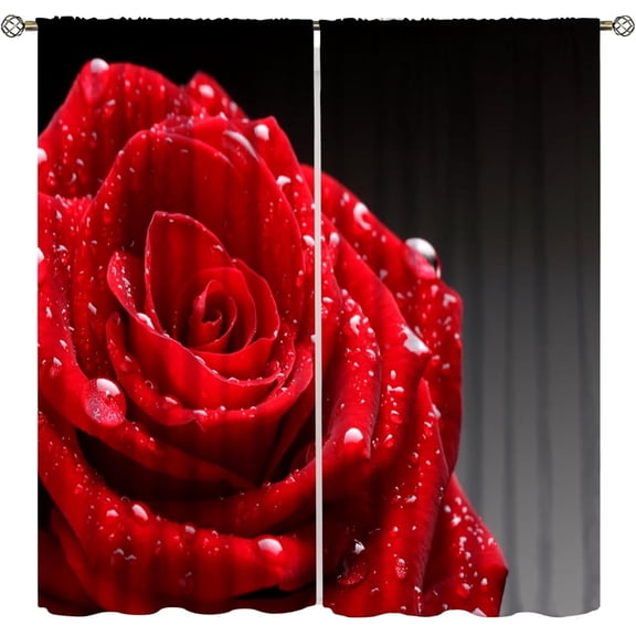 Rose Curtains, Romantic Rose Couple Kitchen Living Room Home Curtains Cafe Restaurant Decoration Set 2 Panels,63x63 Inches
