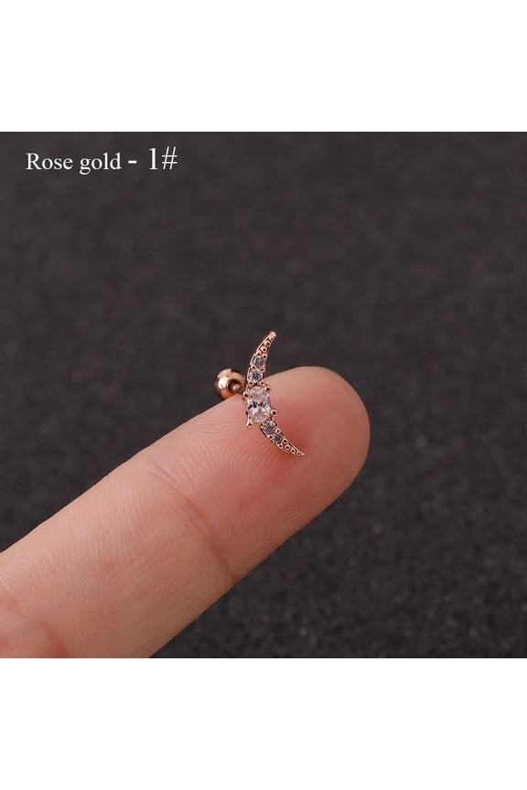 Rose Curved Cz Cartilage Stud Helix Rook Conch Screw Back Earring 10g Stainless Steel Ear Piercing Jewelry