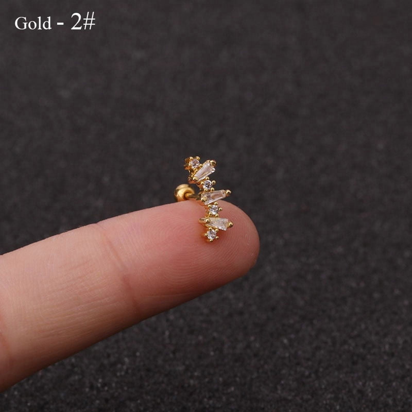 Rose Curved Cz Cartilage Stud Helix Rook Conch Screw Back Earring 10g Stainless Steel Ear Piercing Jewelry