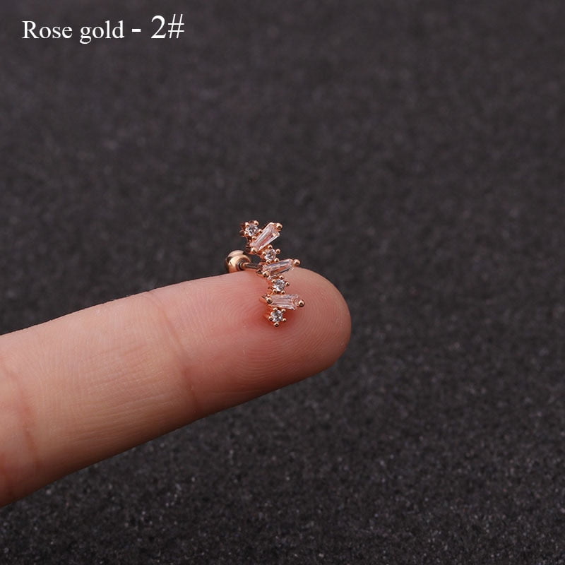 Rose Curved Cz Cartilage Stud Helix Rook Conch Screw Back Earring 10g Stainless Steel Ear Piercing Jewelry