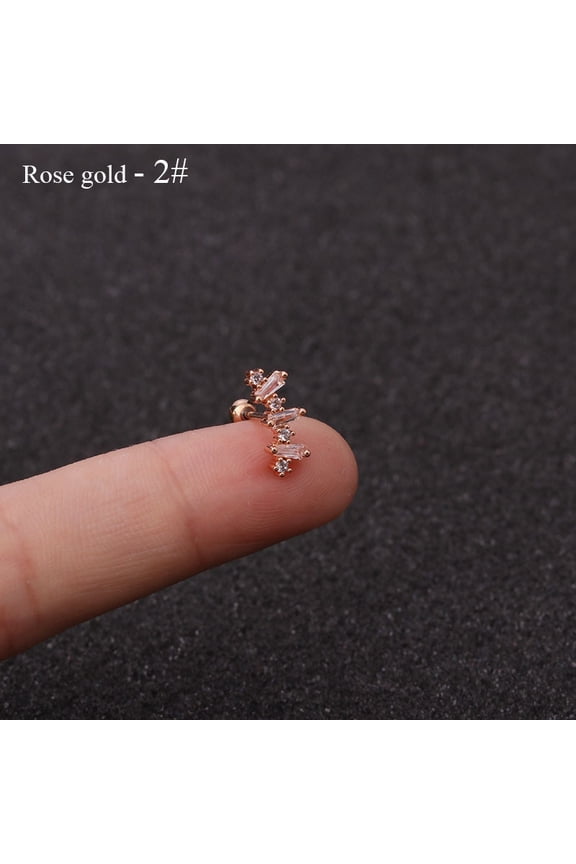 Rose Curved Cz Cartilage Stud Helix Rook Conch Screw Back Earring 10g Stainless Steel Ear Piercing Jewelry