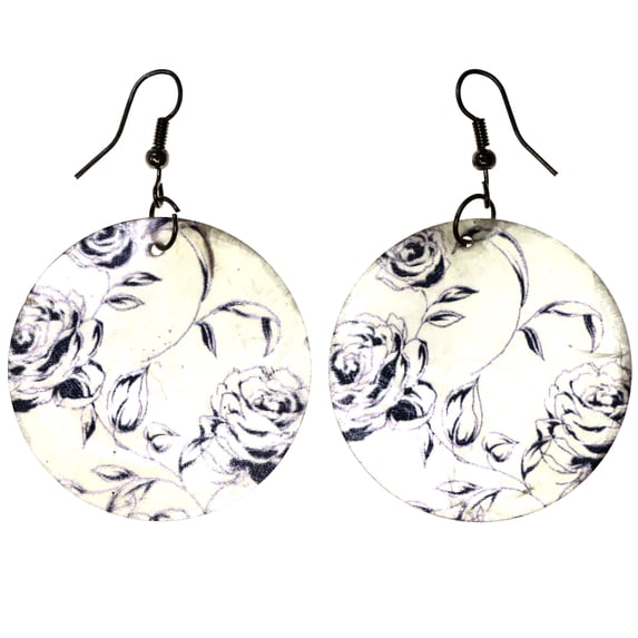 Rose Dangle-Earrings White & Black Colored #LQE3803