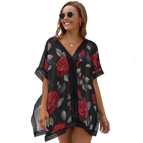 Rose Dark Printed Women's Swimsuit Cover Up Summer Swimsuit Dress