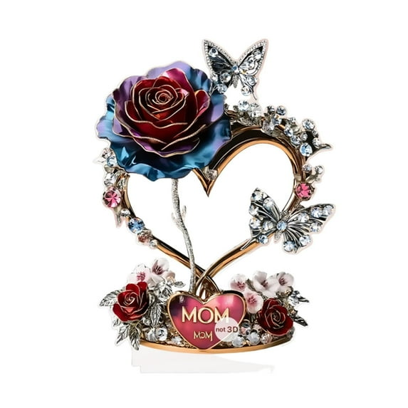 Rose Decorations Mother's Day Ornaments, Personalized Mother Custom Shaped Acrylic Plaque, 2D Flat Acrylic Table Top Decor, Rose Flower Tabletop Ornament, Gifts for Mom, Mama