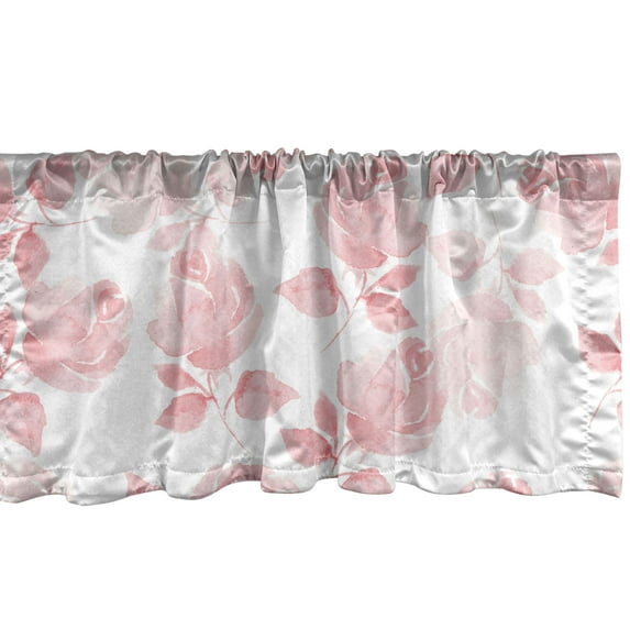 Rose Design Window Valance, Vintage Watercolor Style Delicate Flowers Boho with Leaves Pattern Botany, Curtain Valance for Kitchen Bedroom with Rod Pocket, 54" X 18", Rose White Blush, by Ambesonne