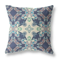 Rose Diamond Indoor/Outdoor Fabric Pillow with Zip in Blue Off White 16x16