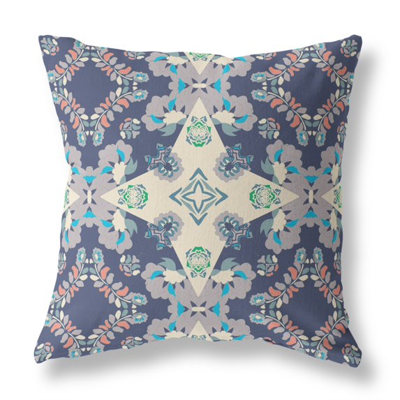 26" Rose Diamond Broadcloth Blown and Closed Pillow in Multi-Color Fabric