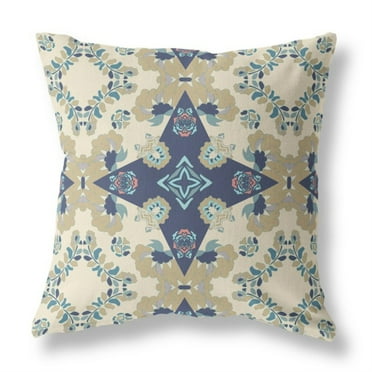 Rose Diamond Indoor/Outdoor Pillow with Removable Cover in Off-White Blue 16x16