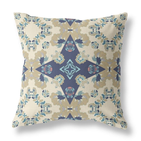 Rose Diamond Indoor/Outdoor Pillow with Removable Cover in Off-White Blue 16x16
