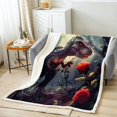 thumbnail image 1 of Rose Dinosaur Blanket Gothic Dino Throw Blanket 60"x80",Goth Jungle Animal Fleece Blanket Paleontology Reptile Dinosaurios Bed Blanket for Sofa Couch Travel Camping Bed Chair, 1 of 6