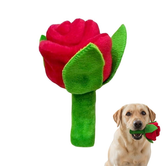 Rose Dog Toys, Valentine Day Toy Squeaky Crinkle Plush Treat Puzzle Interactive Stuffed Chew for Small and Mediums Large Dogs (A)