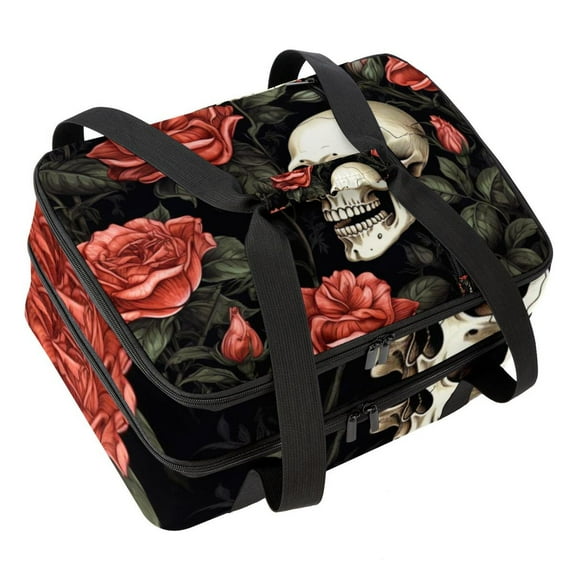Rose Double Layered Insulated Lunch Bag with Two Compartments - Large Capacity Hand-Carried Refrigerated Meal Bag - 7.1x11.4x16.1 Inches