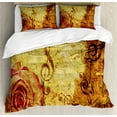 thumbnail image 1 of Rose Duvet Cover Set, Old Fashioned Design a Big Flower and Treble Clefs Music Notes Harmonical Concept, Decorative 3 Piece Bedding Set with 2 Pillow Shams, King Size, Cream Red, by Ambesonne, 1 of 3