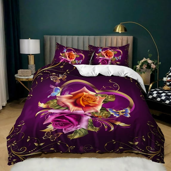 Rose Duvet Cover Set Size 3D Red Floral Bedding Set Romantic Botanical Flowers Comforter Cover Black and Red Rose Duvet Cover Sets 3 Pieces 1 Quilt Cover and 2 Pillowcases