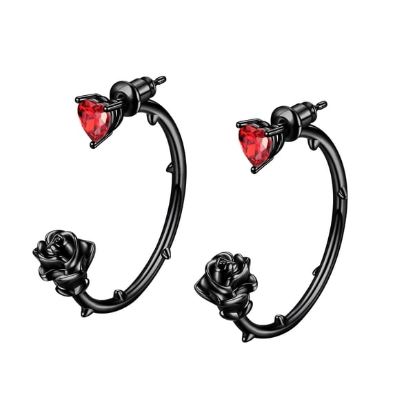 Rose Earrings 3D Vivid Black Rose Flower Stud Hoop Earrings Romantic Elegant Women Jewelry Mother Birthday Christmas Valentine's Day Gifts for Her