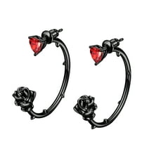 Rose Earrings 3D Vivid Black Rose Flower Stud Hoop Earrings Romantic Elegant Jewelry Women Girls Dating Valentine's Day Gifts