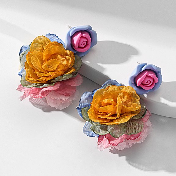 Rose Earrings Color-Blocking Flowers High-End French Earrings