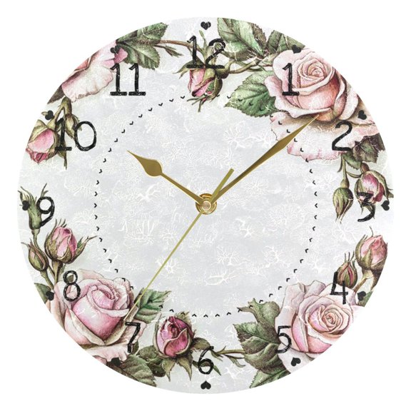 Rose Edge Alignment Chart Round Wall Clock Silent Battery Operated Home Decor for Living Room Bedroom