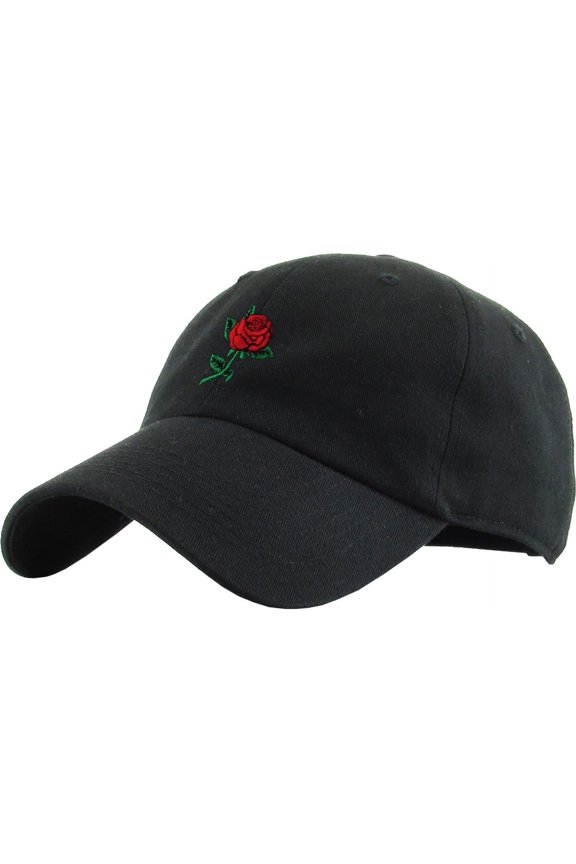 Rose Embroidered Dad Hat Flower Cotton Adjustable Baseball Cap