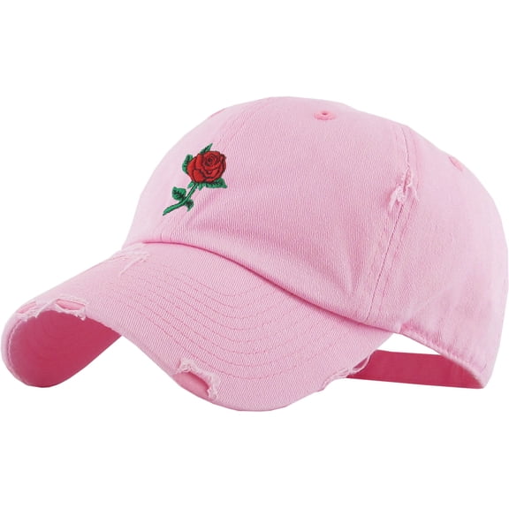 Rose Embroidered Dad Hat Vintage Distressed Flower Cotton Adjustable Baseball Cap