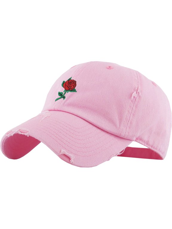 Rose Embroidered Dad Hat Vintage Distressed Flower Cotton Adjustable Baseball Cap