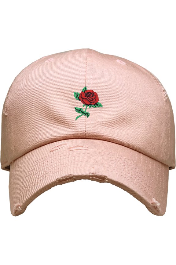Rose Embroidered Dad Hat Vintage Distressed Flower Cotton Adjustable Baseball Cap