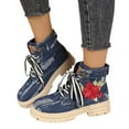 thumbnail image 1 of Rose Embroidery Denim Ankle Boots for Women Fashion Lug Sole Lace up Round Toe Short Booties, 1 of 8