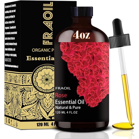 Rose Essential Oil, 4 Fl Oz (120ML) Rose Oil for Diffuser, Humidifier, Yoga, Home Cleaning, DIY Candle & Soap Making, Valentine's Day Gift, FRAOIL (Pack of 1)