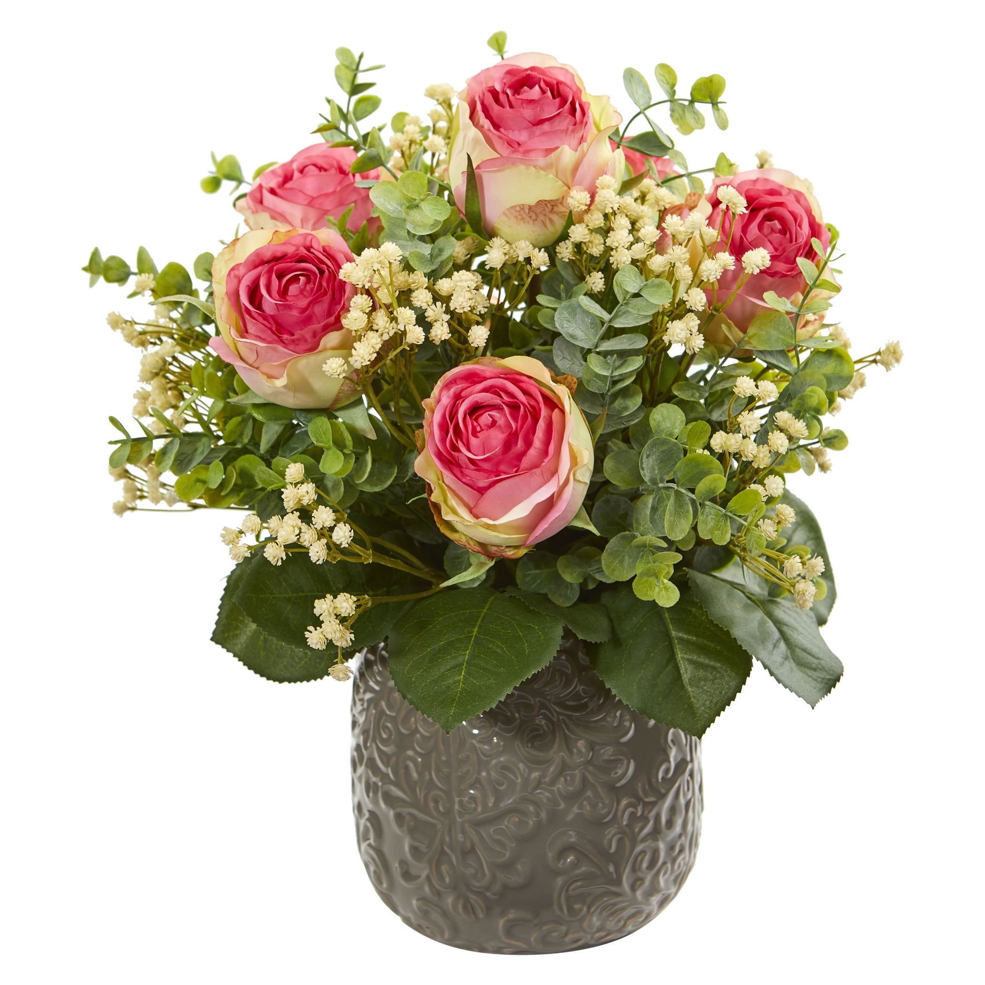 Rose, Eucalyptus, Gypsophila Artificial Arrangement