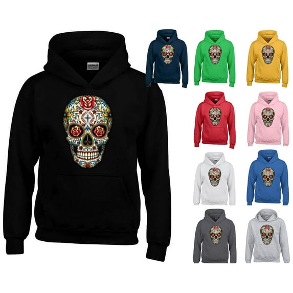 Rose Eyes Sugar Skull Hoodie Day Of Dead Trendy Outfit Color Red Medium
