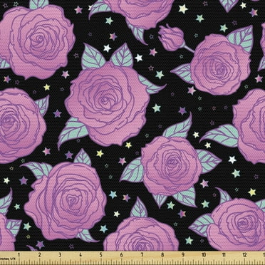 Rose Fabric by the Yard, Blooming Flowers Pattern with Colorful Stars Romantic Feminine Retro Style Arrangement, Upholstery Fabric for Dining Chairs Home Decor Accents, 1 Yard, Multicolor by Ambesonne