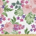 thumbnail image 1 of Ambesonne Rose Fabric by the Yard Upholstery, Pastel Blooms Summer Garden, 2 Yards, Coral and Multicolor, 1 of 5