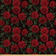 thumbnail image 1 of Ambesonne Rose Fabric by the Yard Upholstery, Retro Petals Leaves Growth, 5 Yards, Ruby Hunter Green Black, 1 of 4