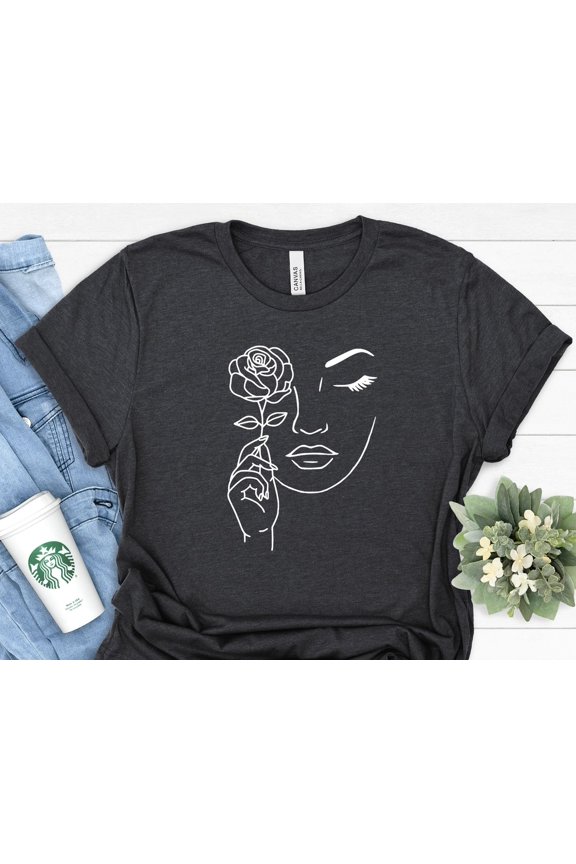 Rose Face Abstract Woman Line Art T-Shirt All Size S-4Xl