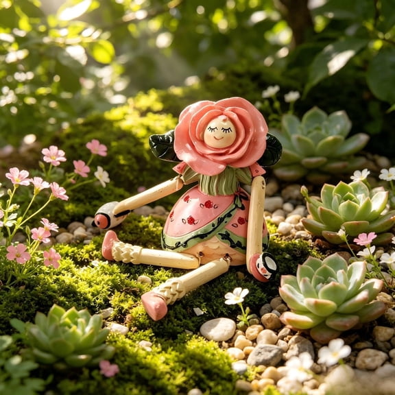 Pink Resin Rose Fairy Statue, Mini Angel Figurine for Garden Patio Balcony Outdoor Landscape Decor