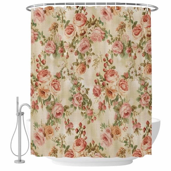 Rose Fall Shower Curtain, Waterproof Shower Curtains for Bathroom, Thanksgiving Vintage Pastoral Botanical Flowers Washable Fabric Bathtub Curtain Set Bath Decor with 12 Hooks Stall 36"x72"