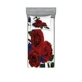 thumbnail image 1 of Rose Fitted Sheet & Pillow Sham Set, Blooming Red Roses Gentle Wild Flowers Leaves Bouquet Corsage, Decorative Printed 4 Piece Bedding Decor Set, Twinxl, Hunter Green Violet Blue, by Ambesonne, 1 of 3