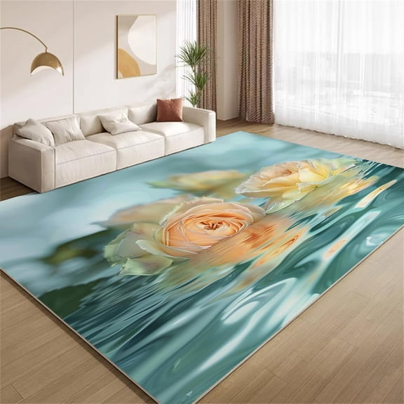 Rose Floral Area Rugs, Flower Carpet, Washable Non Slip Low Pile Soft Rug for Living Room Bedroom Home Decor Mat 2ftx3ft