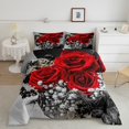 thumbnail image 1 of Rose Floral Bedding Set Queen Size, Romantic Red Flowers Comforter Set Women Teens, Vintage Farmhouse Style Down Comforter, Valentine 3D Rose Duvet Insert Soft Warm, Red Gray Black, 1 of 5