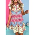 thumbnail image 1 of Rose Floral Ethnic Print Ruffle Mini Dress, 1 of 8