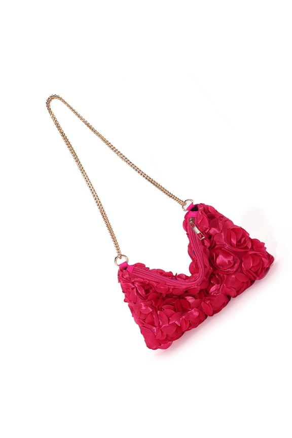Rose Floral Evening Clutches Bag Ladies Sequined Satins Crossbody Handbag Purse with Chain for Wedding Parties Event