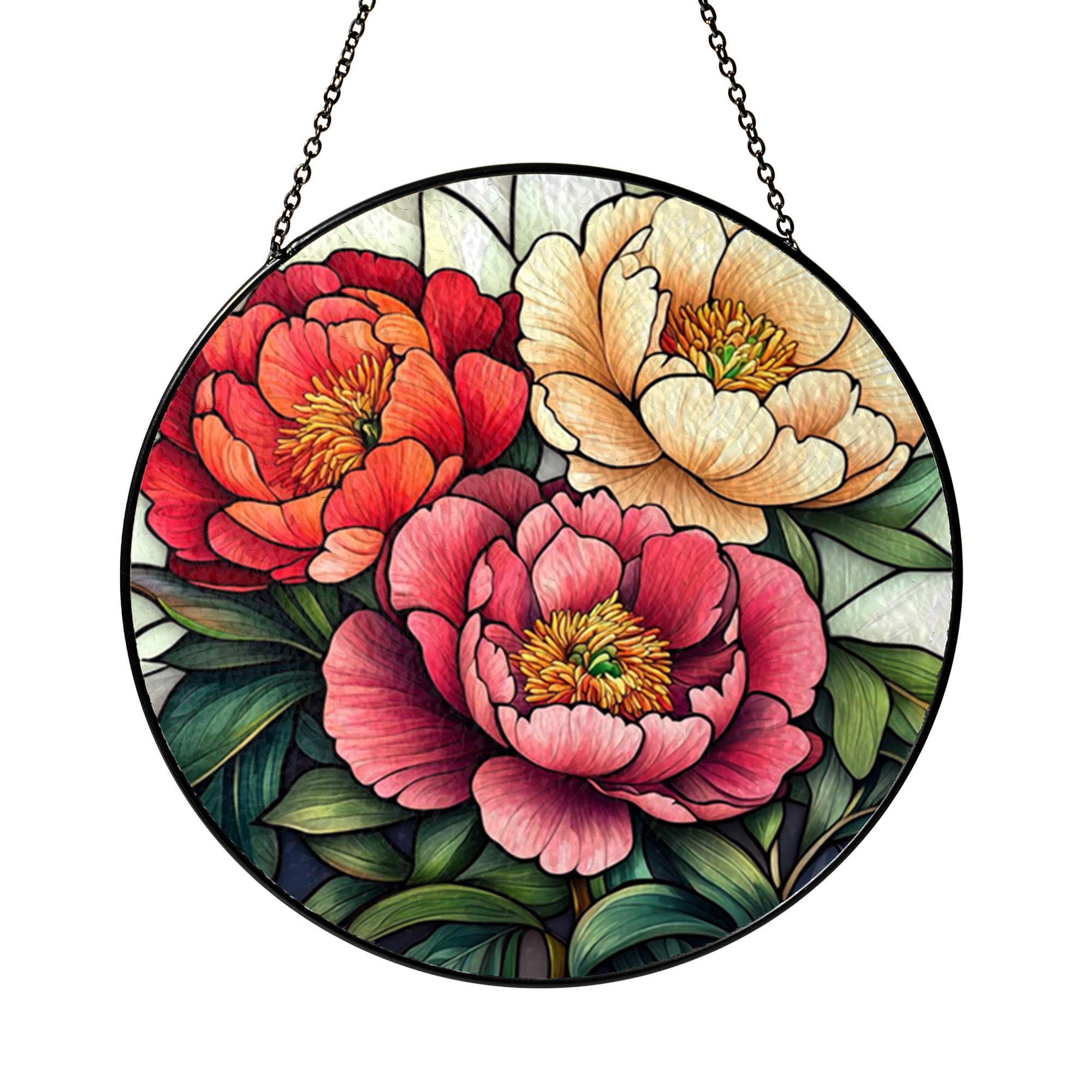 Rose Floral Stained Glass Style Window Hanging – Romantic Home Decor ...