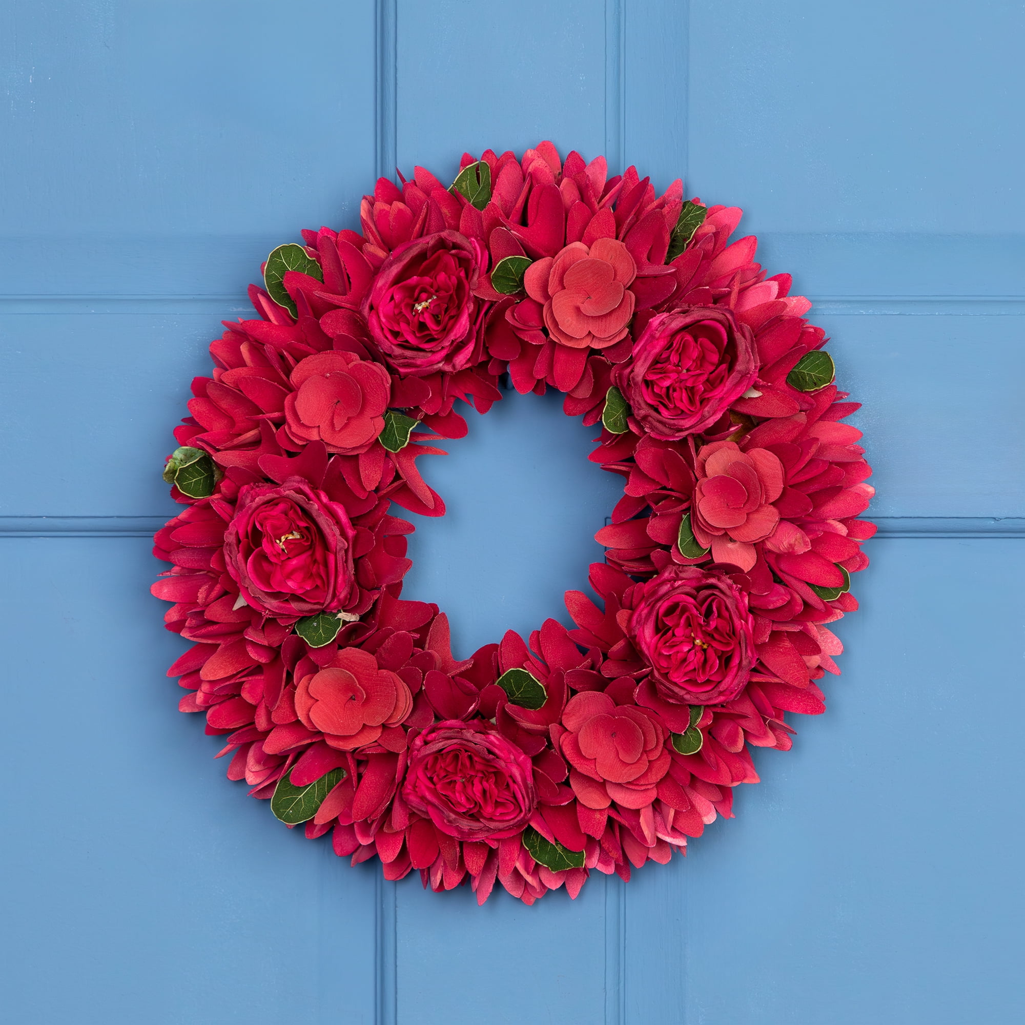 Northlight Rose Floral Wooden Spring Wreath - 14"