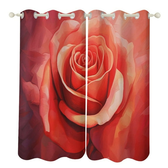 Rose Flower 2 Panels 3D Printing Pattern Curtain for Bedroom Living Room Kitchen Window Decoration Home