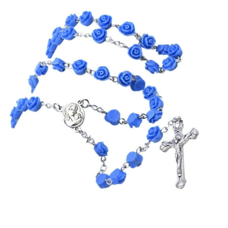 Rose Flower Beads Rosary Necklace with Crosses Pendant for Prayer and Blessings