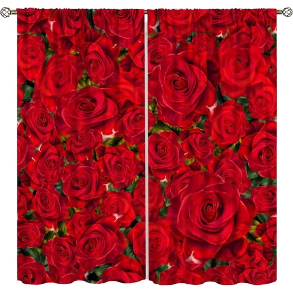 Rose Flower Blackout Curtains,Romantic Love Red Art Rose Flower Plant Windows Treatments Rod Pocket Drapes for Girls Living Room Bedroom Kitchen 42x54in