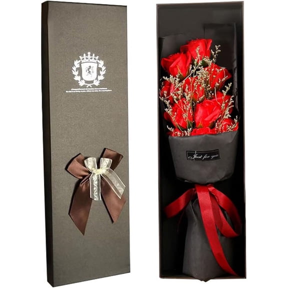 Rose Flower Bouquet, Artificial Soap Flowers Rose Bouquet with Gift Box, Best Romantic Present Ideal for Her on Valentines Day, Mothers Day, Anniversary, Birthday, Christmas, Decoration(red)