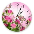 thumbnail image 1 of Rose Flower Bouquet Retro Decorative Round Wall Clock Arabic Numerals Design Non Ticking Wall Clock Large For Bedrooms Bathroom（12 Inch）, 1 of 6