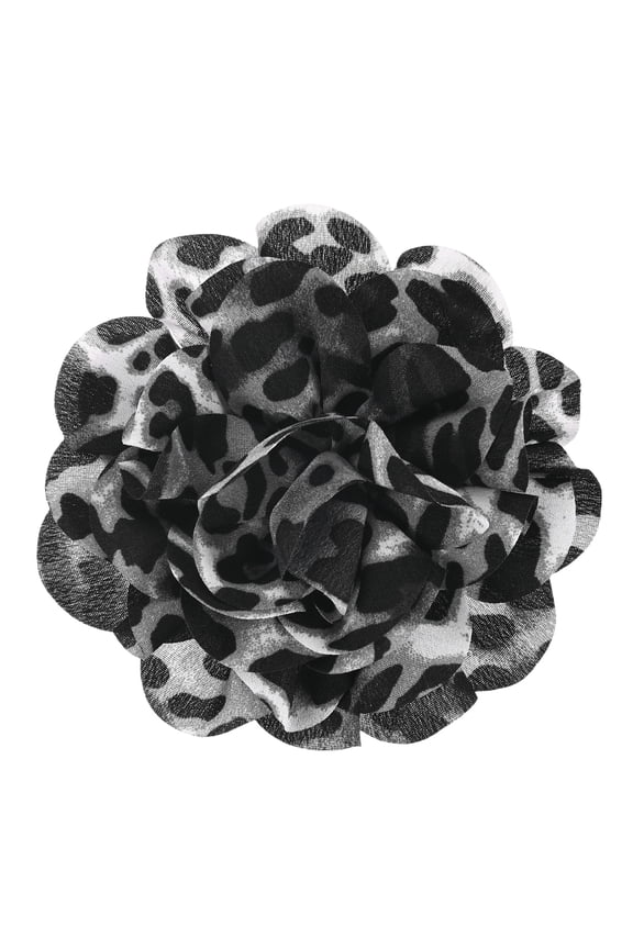 Rose Flower Brooches and Pins for Women, 4 Inch Lapel Pins Dainty Satin Fabric Big Camellia Hair Flowers Clips [10cm, Gray Leopard Print]